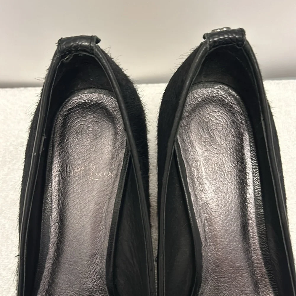 Elliot Lucca Leather Calf Hair Heeled Black shoe size 7 - Picture 2 of 11